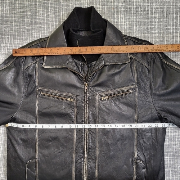 TRANSMISSION Distressed Leather Jacket Collared Removable Lining Black Men's L - Picture 12 of 16